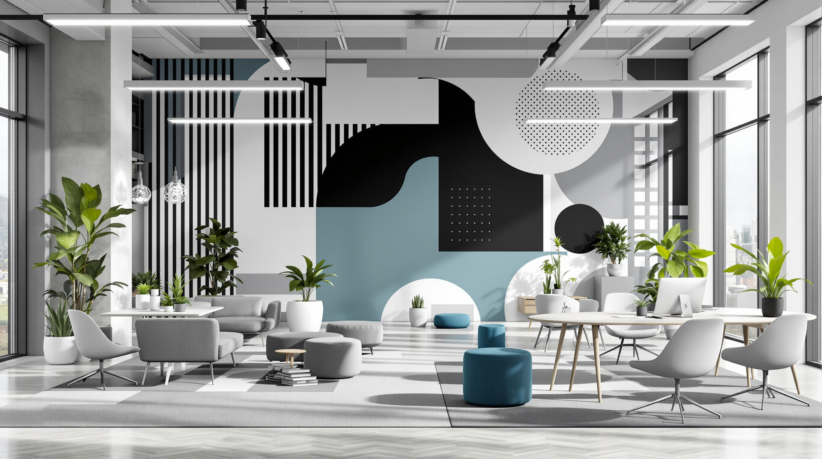 Modern office with strong brand identity and environmental wall graphics